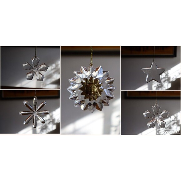 Unbranded Other - Lot of 5 Plastic Acrylic Clear Snowflake Ornaments Sun Face Celestial Sunburst
